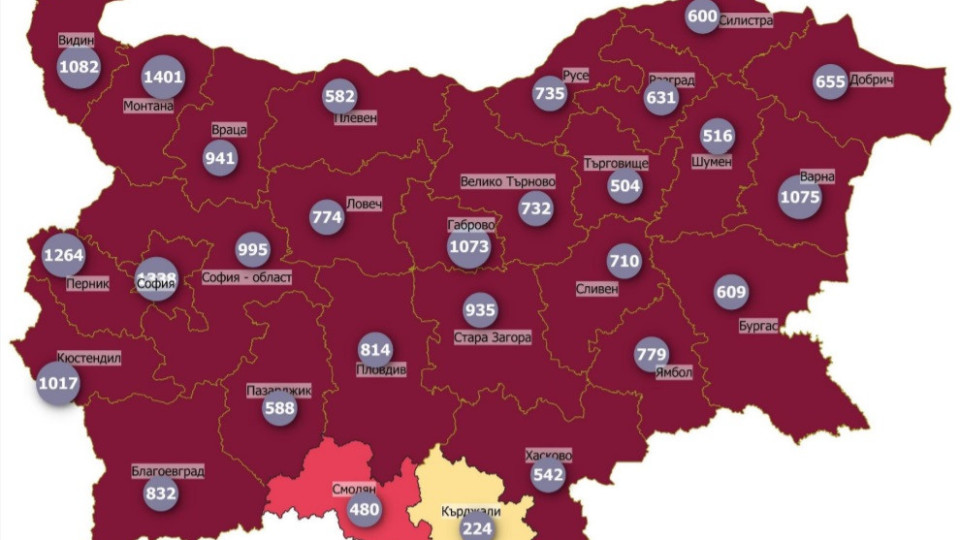Почти цяла България е в червената зона на заразени