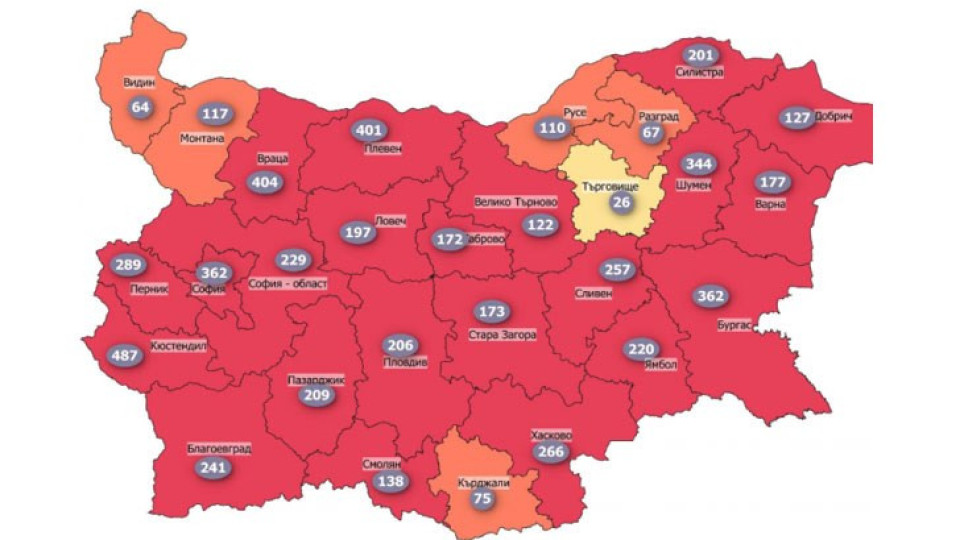 22 области в страната са в „червена“ зона по заболеваемост от COVID-19