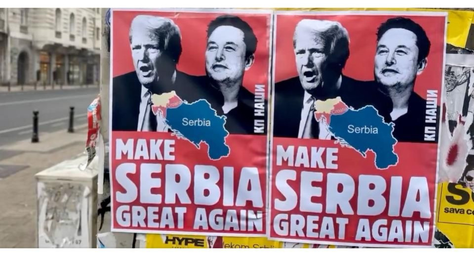 Make Serbia Great Again: Плакати с лицата на Тръмп и Мъск се появиха в Белград